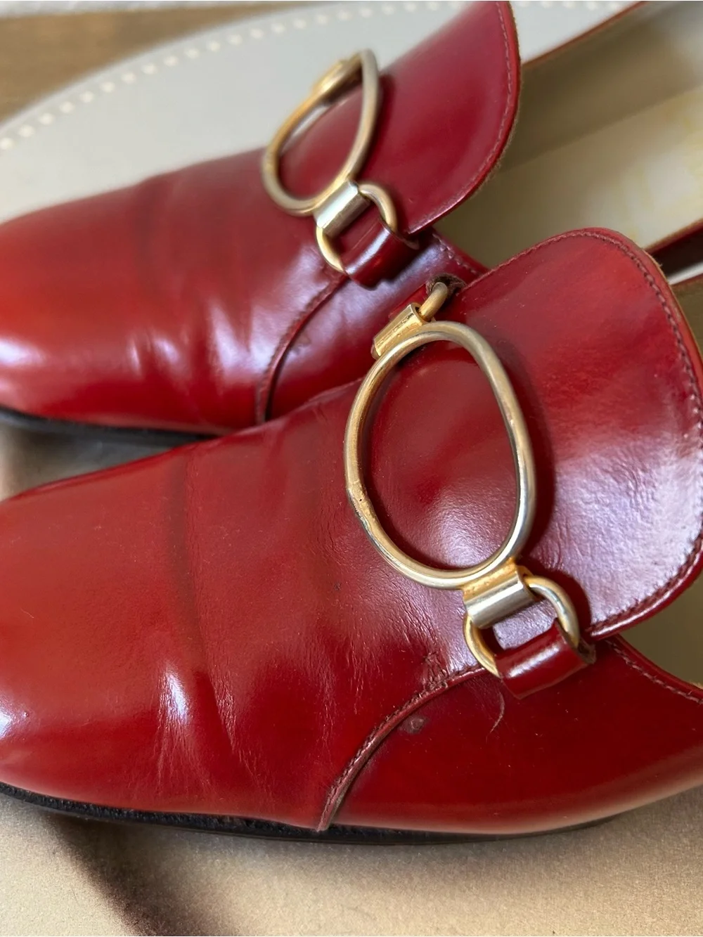 Amalfi Red Leather Mid-Heel Loafers with Gold-Tone Bit